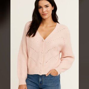 NWT MAGASCHONI Sheer Blush Cashmere Sweater V-neck Button Cardigan L MSRP $178